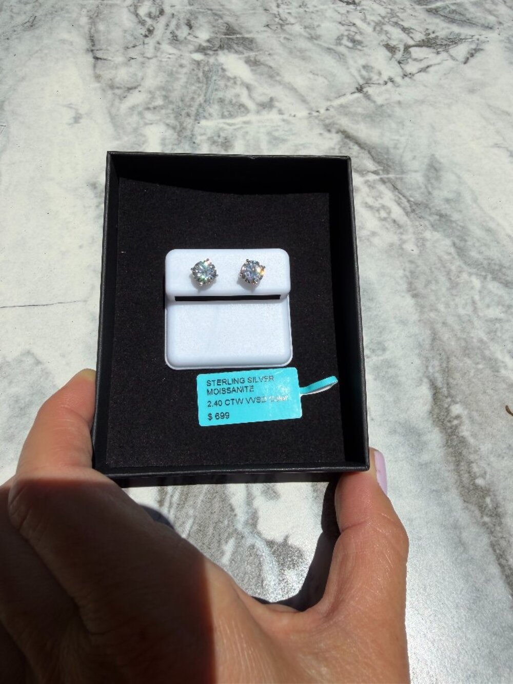 Round Moissanite Stud Earrings, Sterling Silver, 2.40 CTW